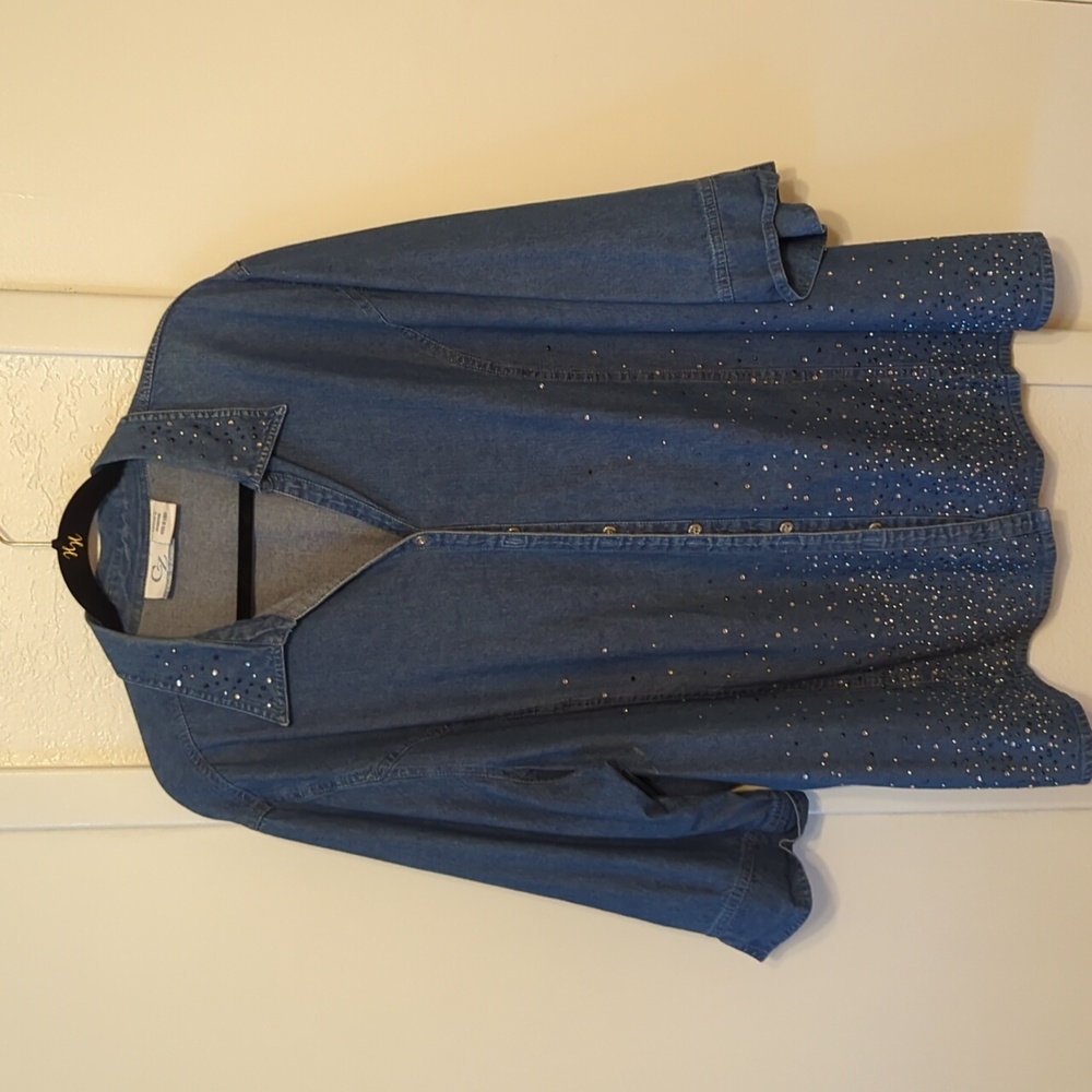 Blue Denim Button-Up Shirt with Studded Design